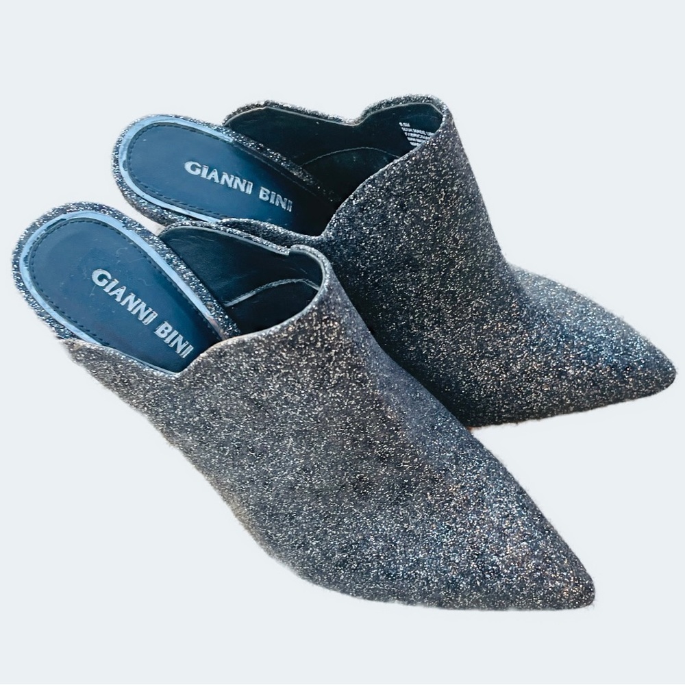 Gianni Bini Agnissa Silver Sparkling Glitter Scallop Mule Boot Shoes 9.5 M - Picture 5 of 10
